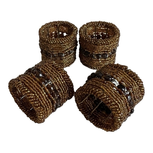 Vintage Set of 4 Copper Handmade Micro Beaded Napkin Rings Moroccan Napkin Rings - Picture 6 of 9
